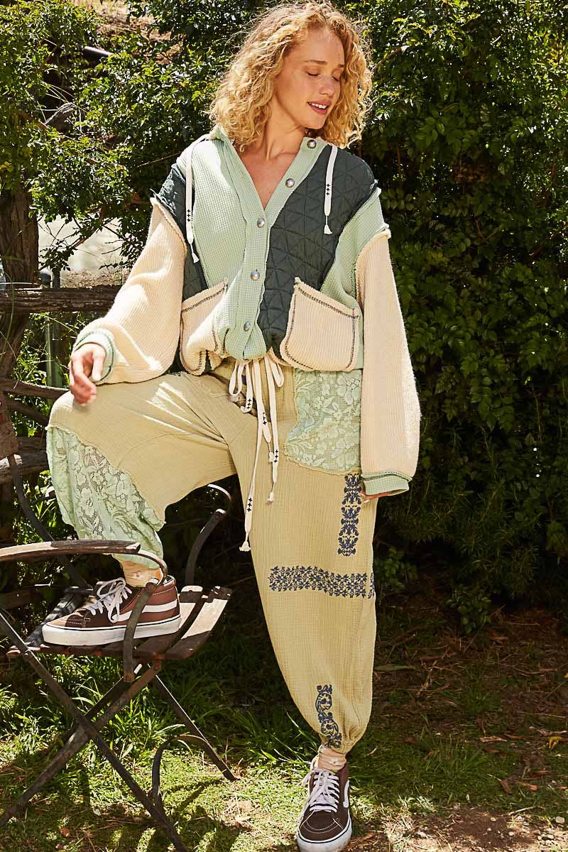 Pol Clothing - Cut sew multi fabric hooded button down combo shacket SALE
