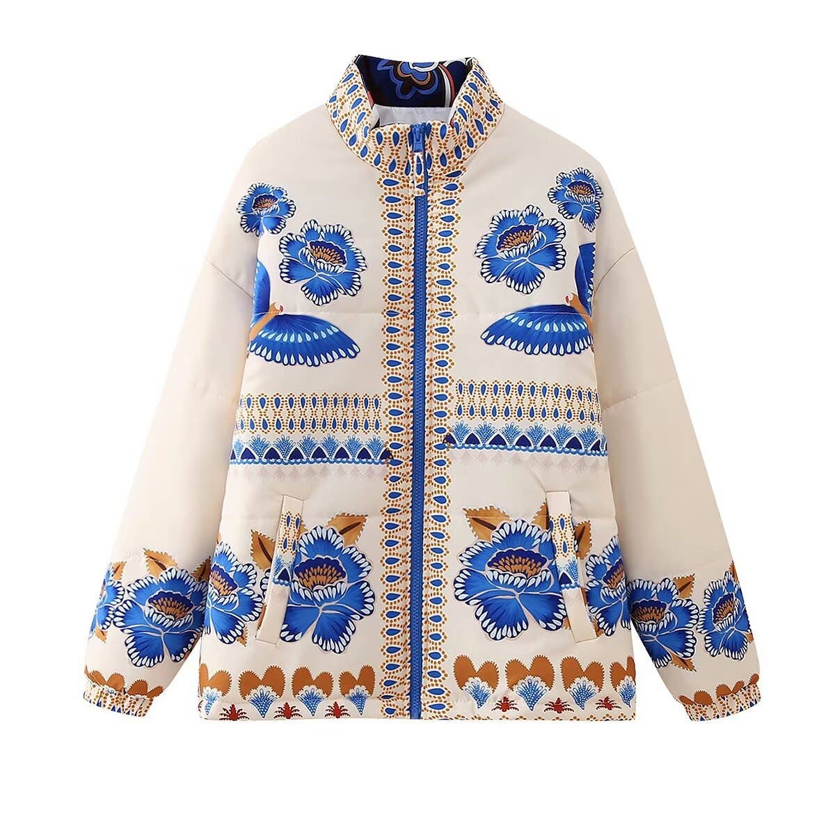 Rosa Clothing - Fashion Floral Positioning Prints Quilted Jacket