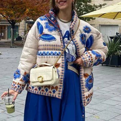 Rosa Clothing - Fashion Floral Positioning Prints Quilted Jacket