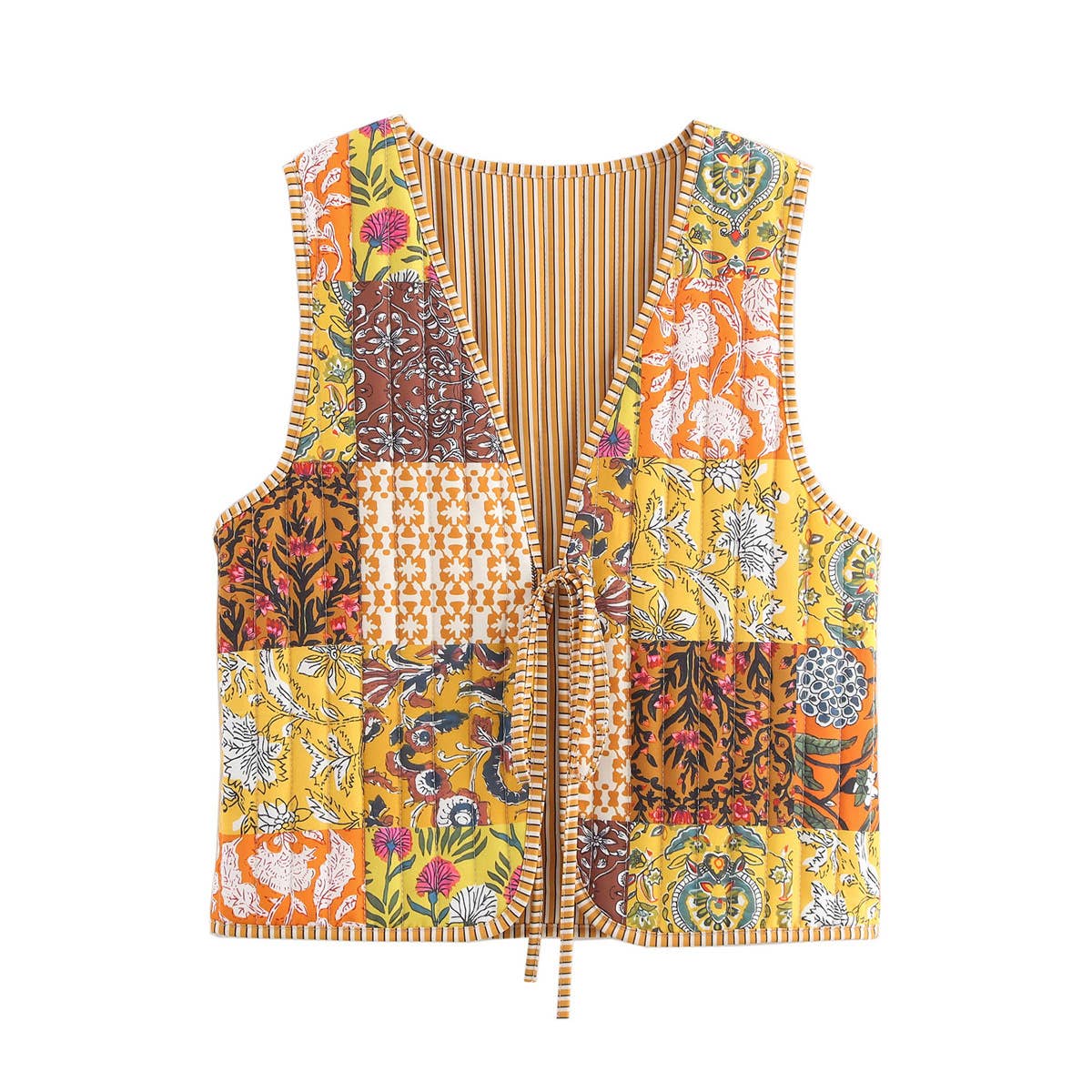 Rosa Clothing - Literary Retro Print Tether Padded Vest