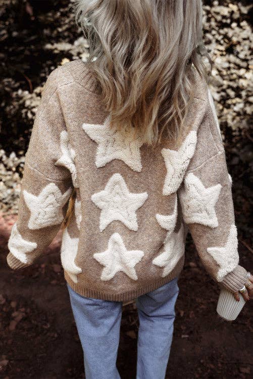Crossed Arrows Clothing Wholesale co. - Star Pattern Textured Sweater Cardigan with Pockets