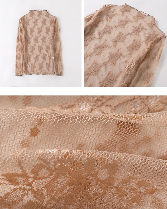 Rosa Clothing - Semi Sheer Mesh Floral Lace Layering See Through Top