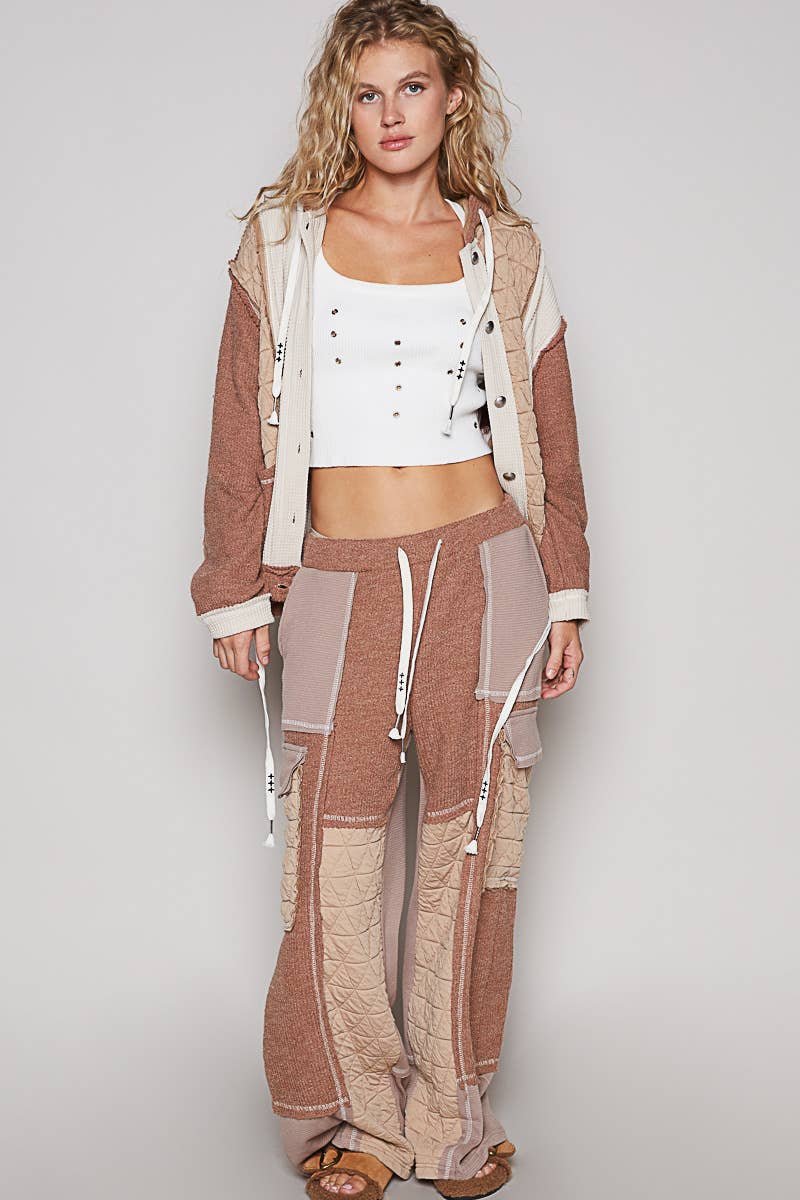 Pol Clothing - Cut sew multi fabric hooded button down combo shacket SALE