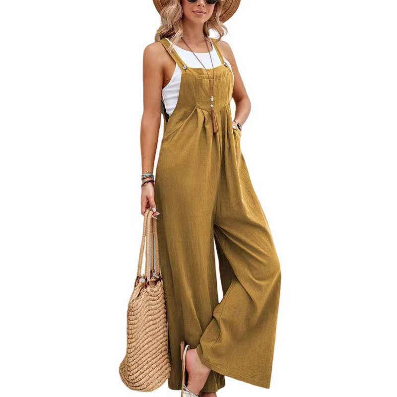 Rosa Clothing - Solid Color Casual Bib Trousers