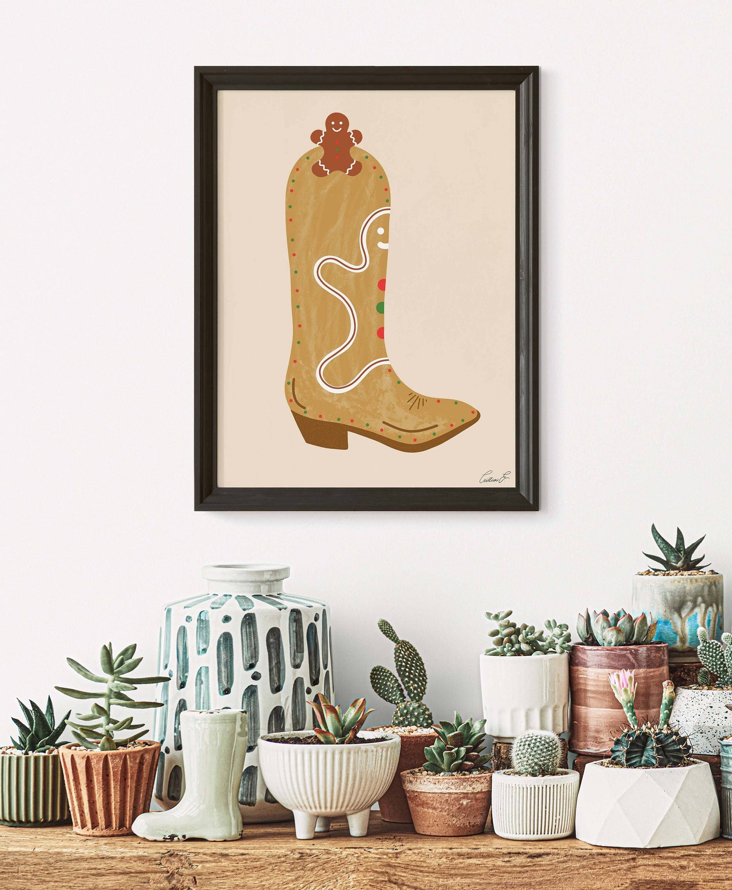 Gingerbread Christmas Cowboy Boot Wall Art Print | Texmas