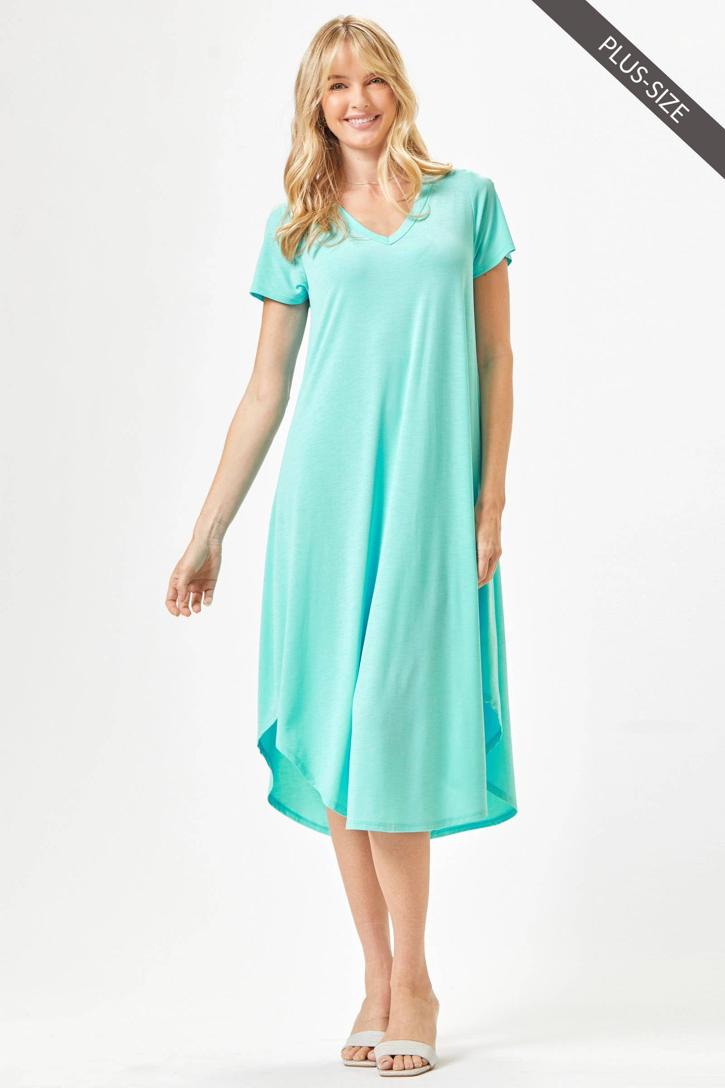 PLUS SIZE Beautiful Solid Midi Dress With Dolphin Hemline