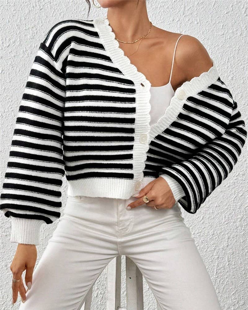 Rosa Clothing - Rainbow Striped Balloon Sleeve Cardigan