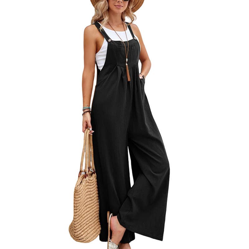 Rosa Clothing - Solid Color Casual Bib Trousers