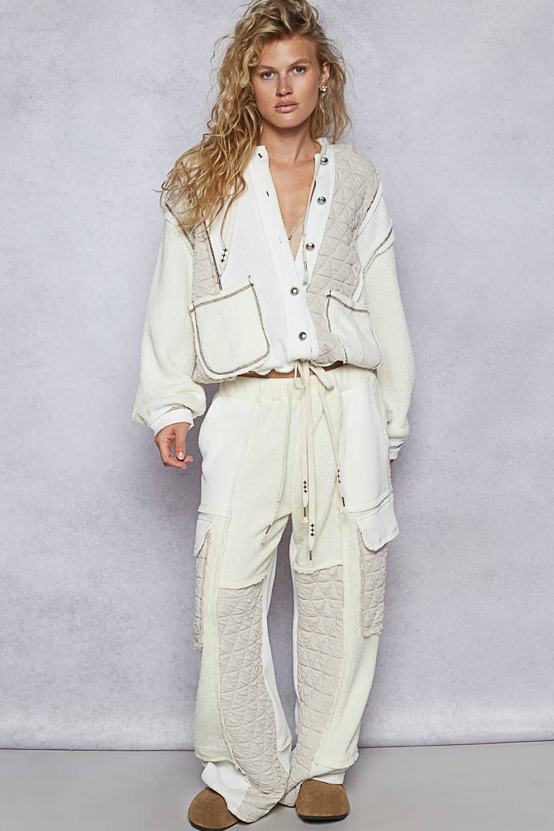 Pol Clothing - Cut sew multi fabric hooded button down combo shacket SALE