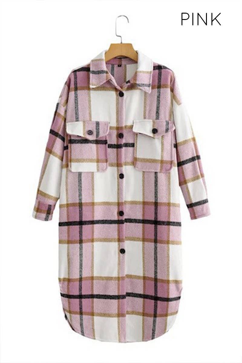 Miss Sparkling - Long Plaid Flannel Jacket
