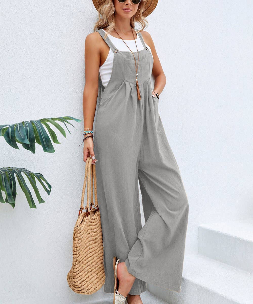 Rosa Clothing - Solid Color Casual Bib Trousers