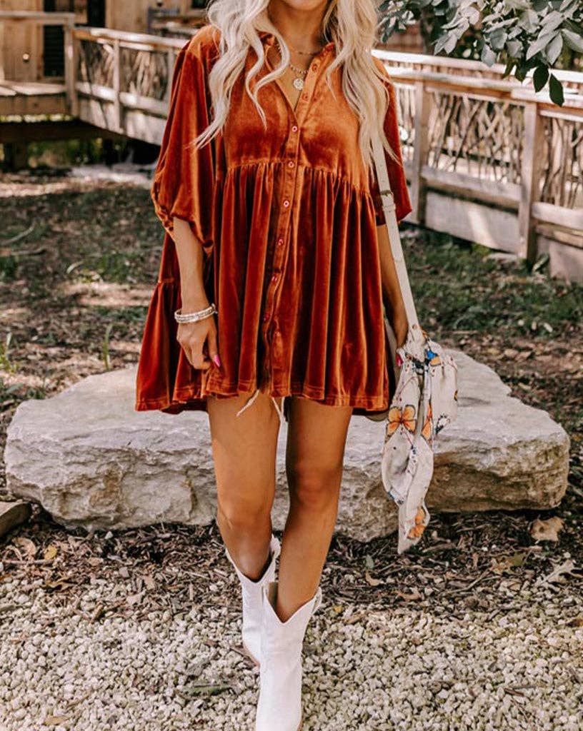 Velvet Lantern Sleeve Babydoll Shirt