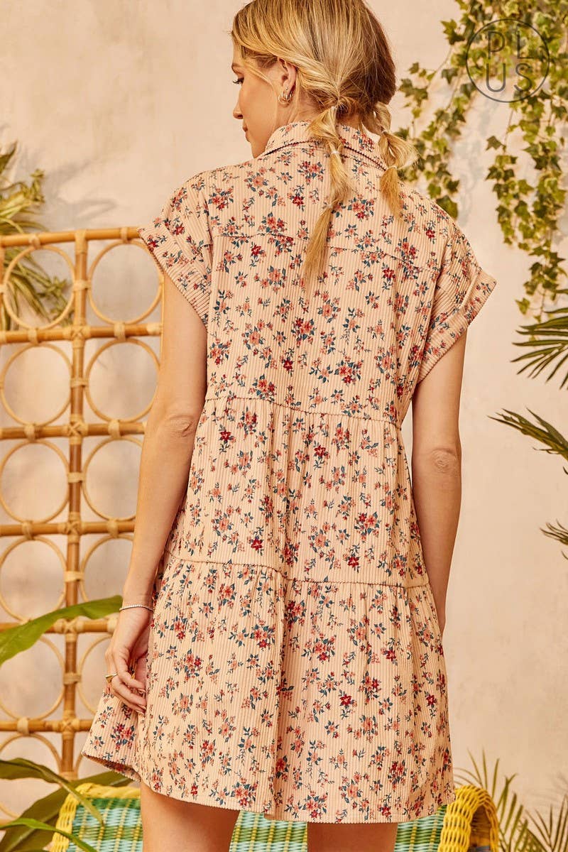 PLUS Corduroy Tiered Dress PD10065-1