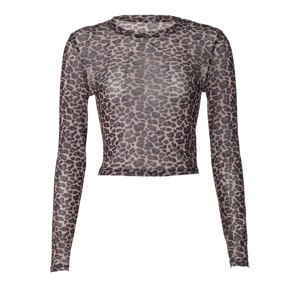 Rosa Clothing - Leopard semi sheer mesh see-through long sleeve Top