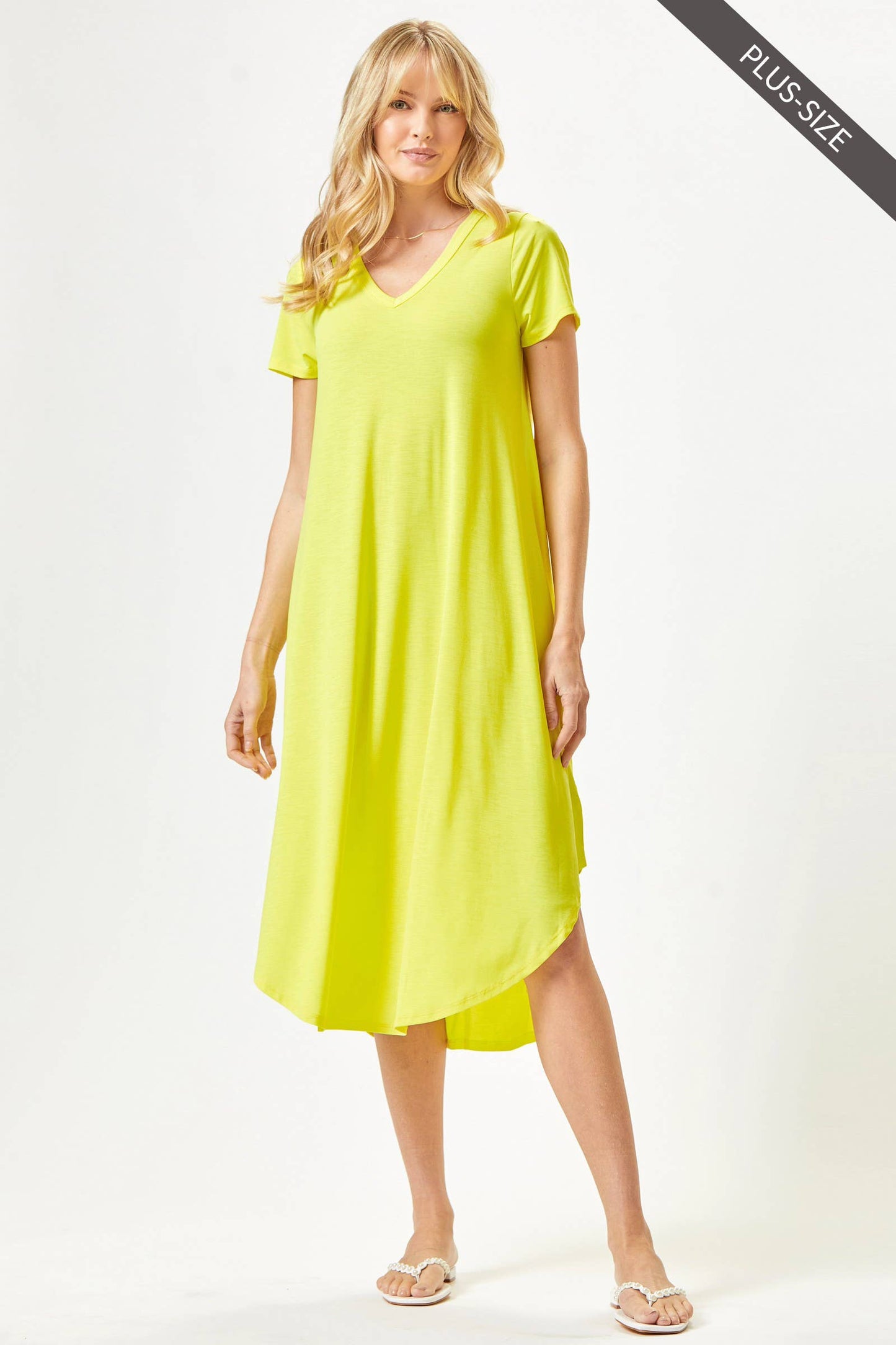 PLUS SIZE Beautiful Solid Midi Dress With Dolphin Hemline