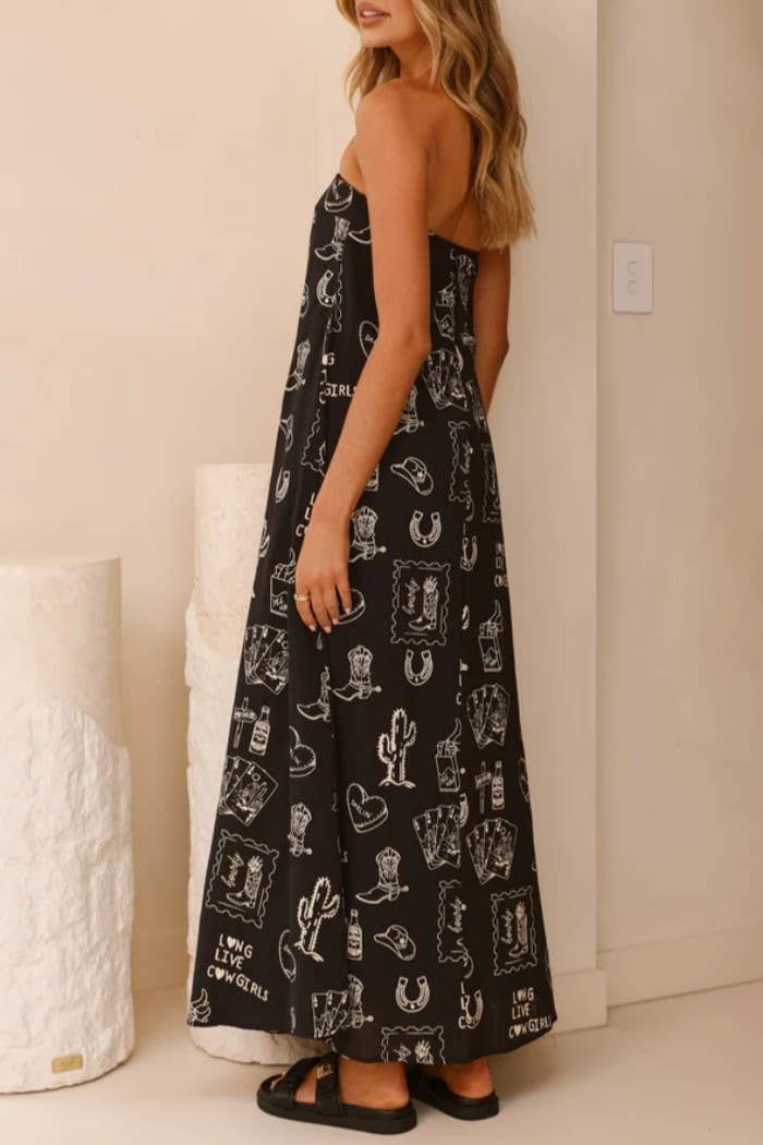 Rosa Clothing - Western cowgirl Desert Theme print strapless dress