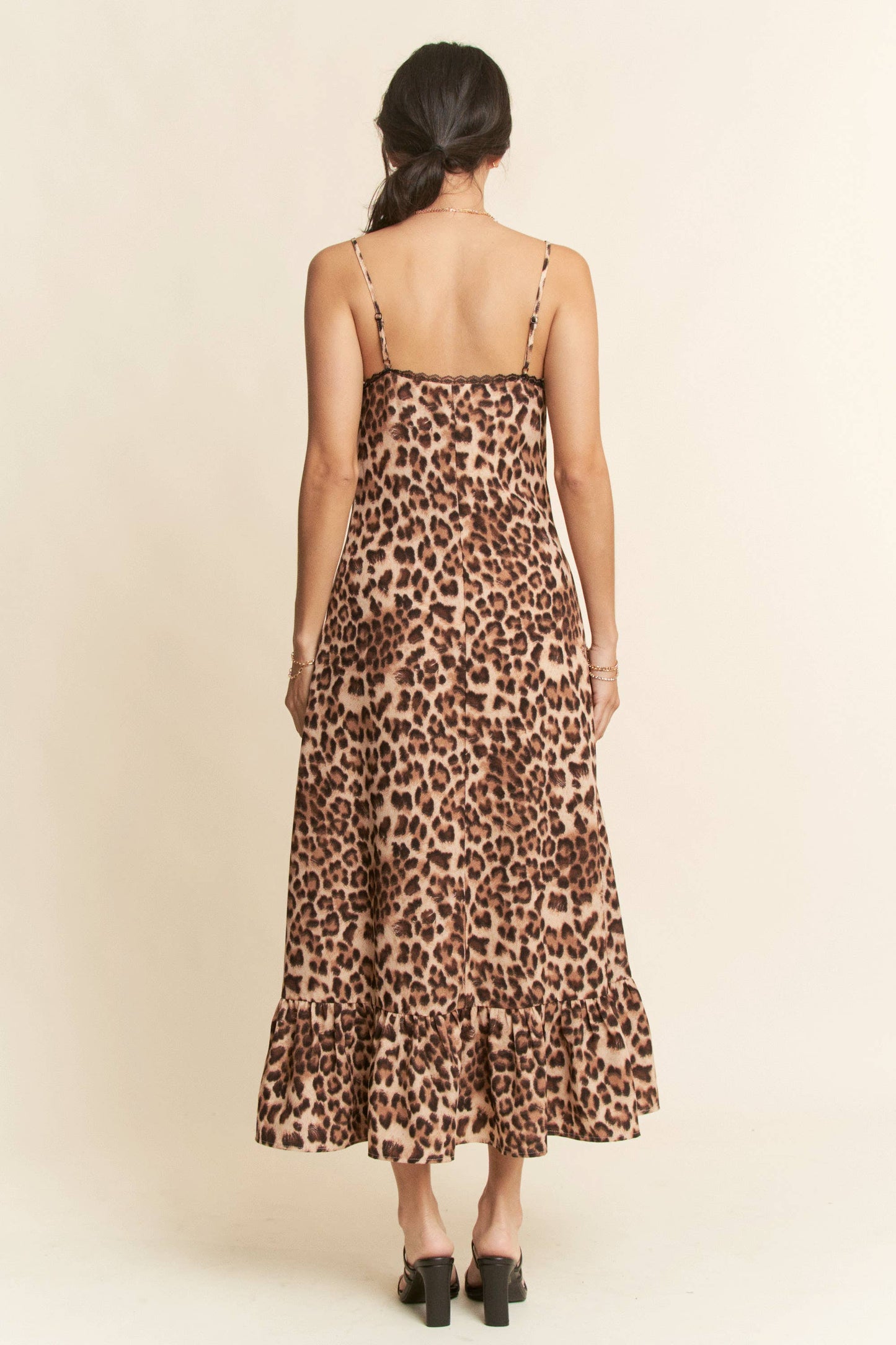 Davi & Dani - ANIMAL PRINTED CHEST LACE DETAIL MAXI SLIP DRESS