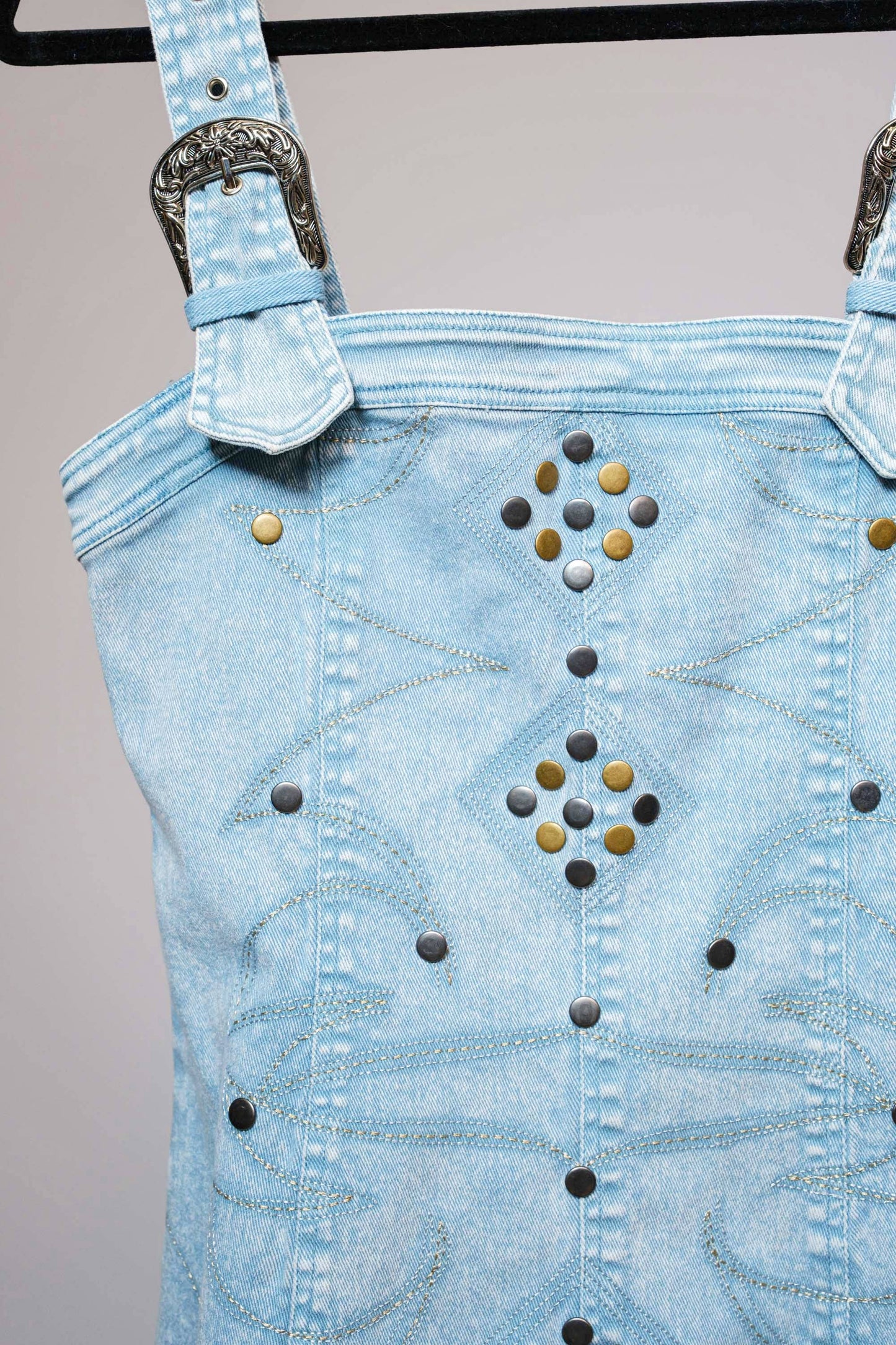 Blue B - 23466D - Studded Western Buckle Stretch Denim Dress