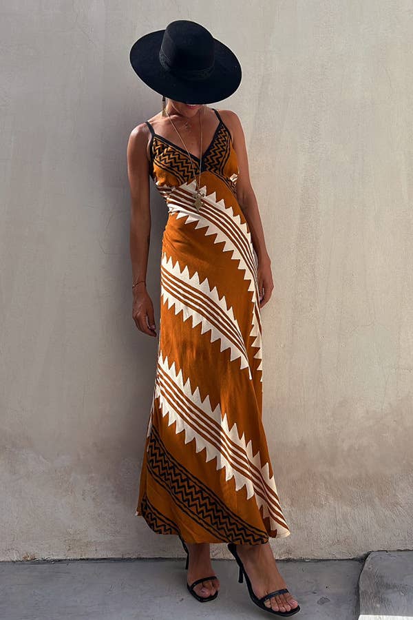 Rosa - AztecPrint Slip Midi Dress