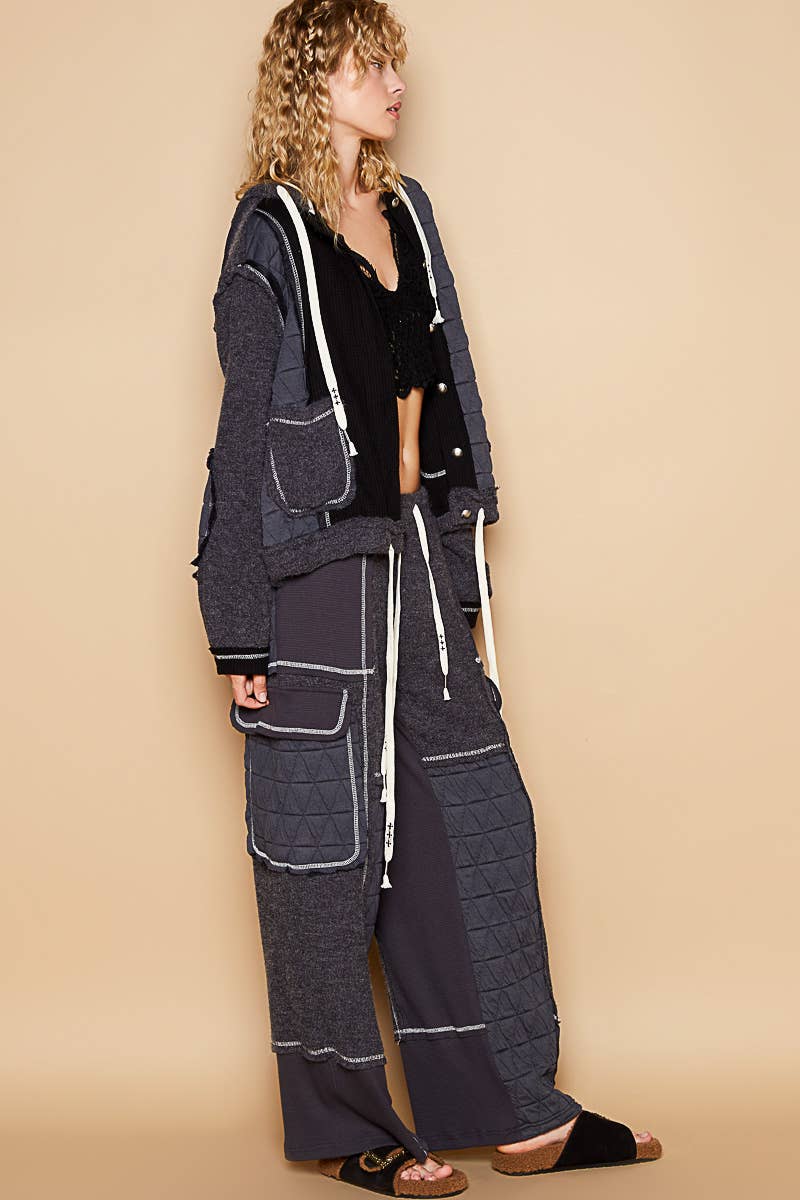 Pol Clothing - Cut sew multi fabric hooded button down combo shacket SALE