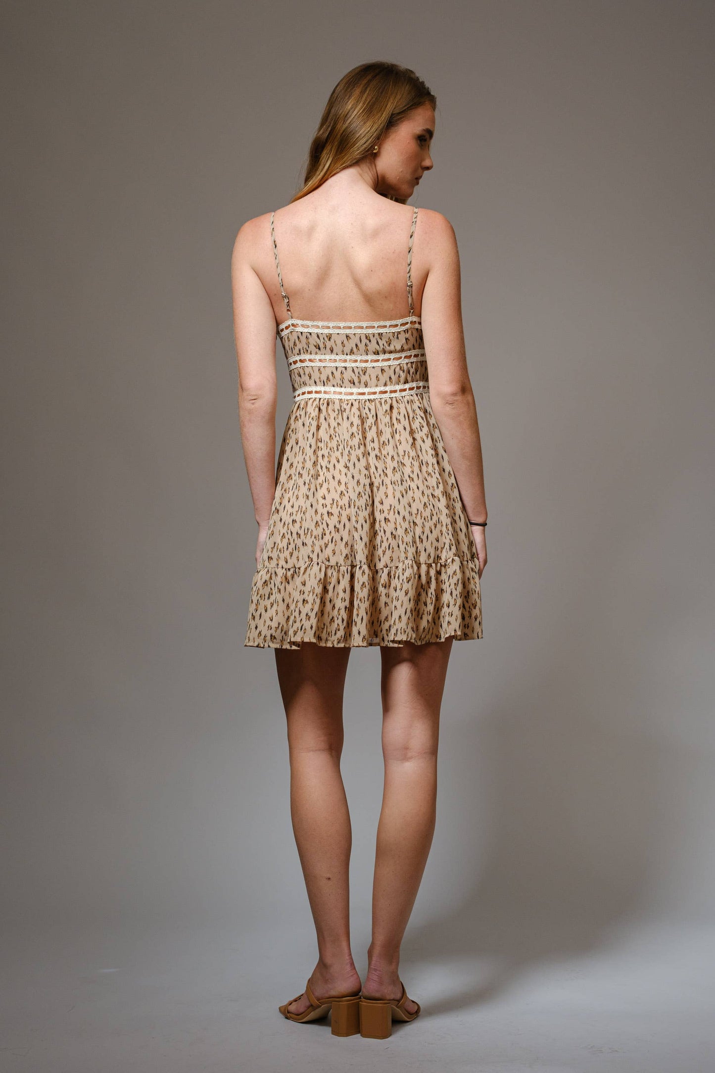 Blue B - 99196D - Leopard Lace Trim Cami Mini Dress