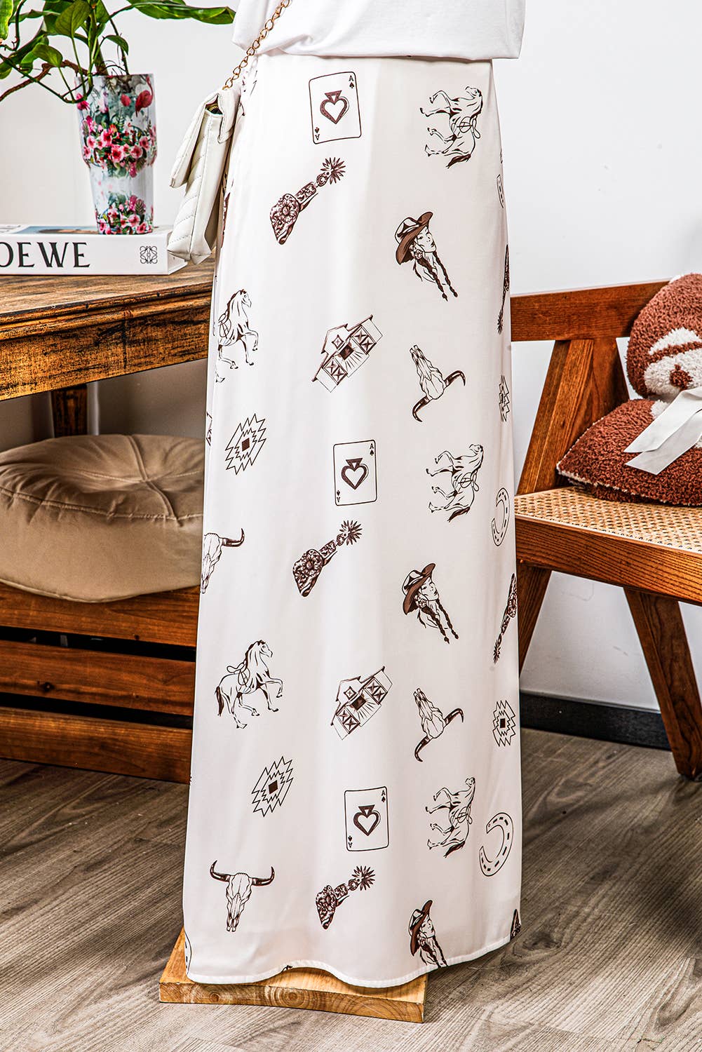 fashionworks - Fashion-W Western Print Satin Long Skirt