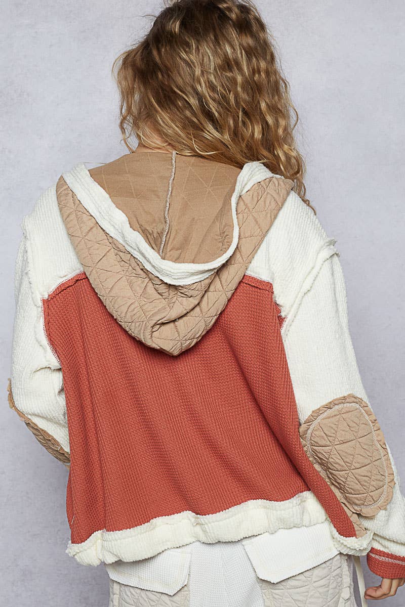 Pol Clothing - Cut sew multi fabric hooded button down combo shacket SALE