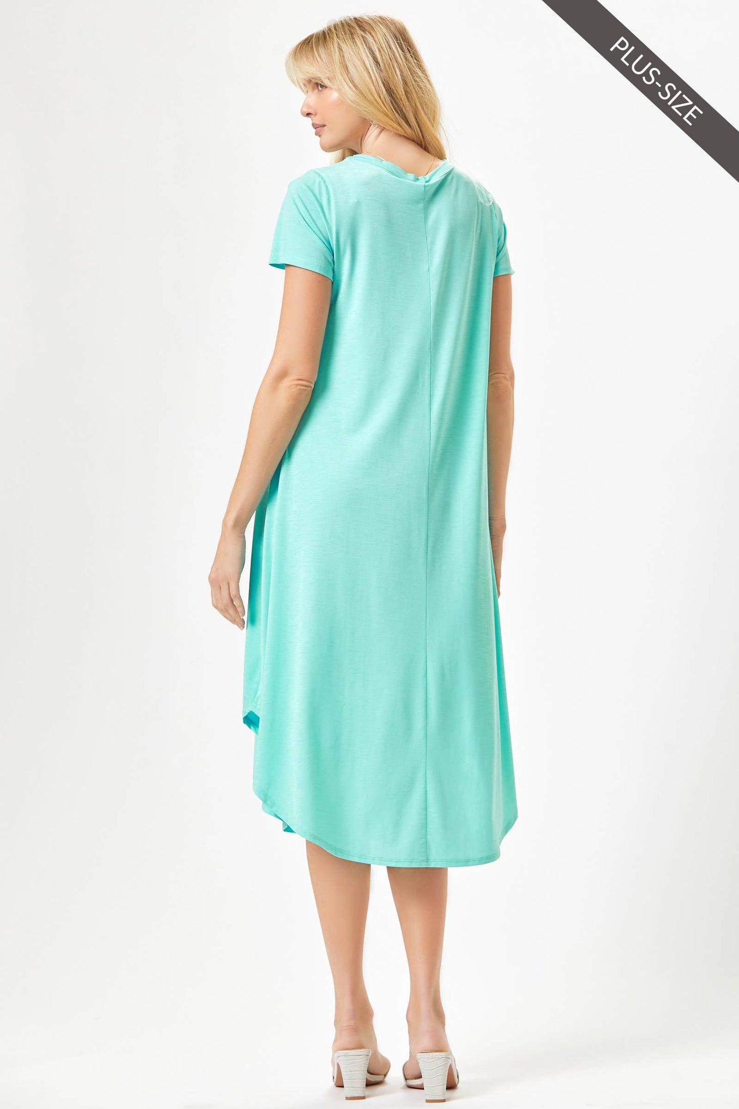 PLUS SIZE Beautiful Solid Midi Dress With Dolphin Hemline