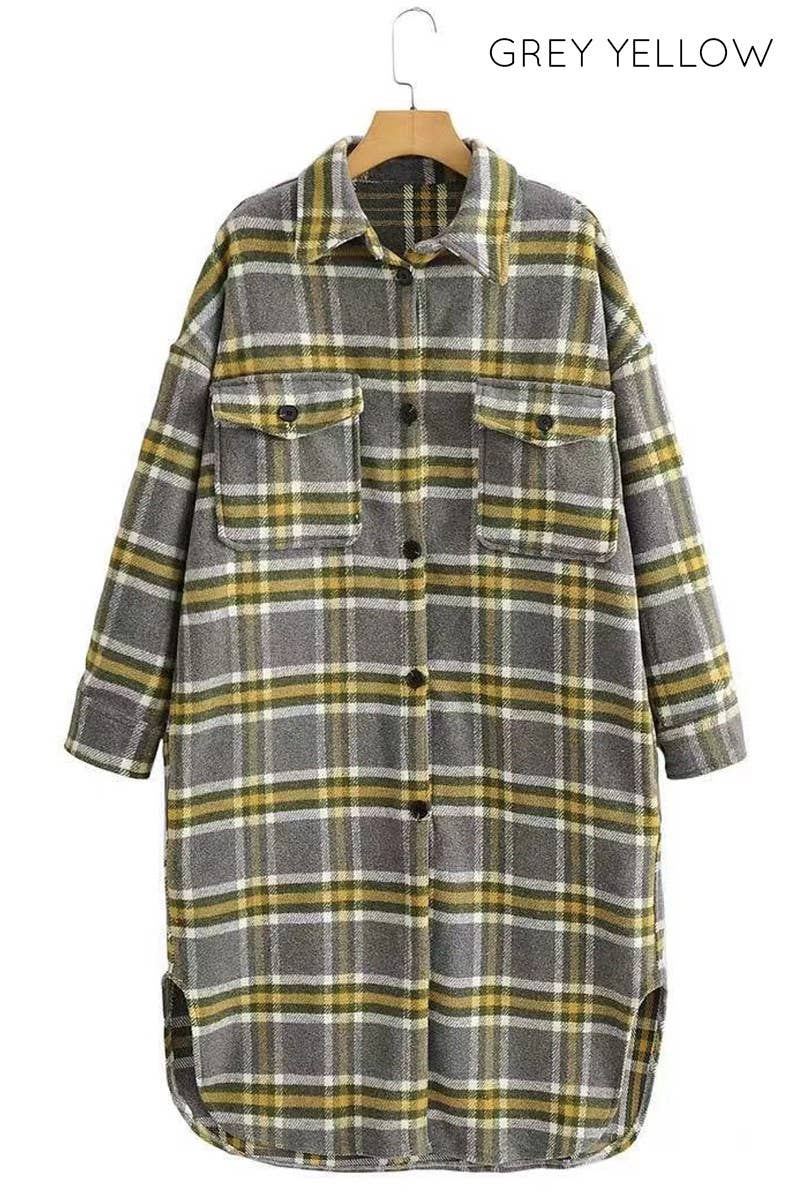 Miss Sparkling - Long Plaid Flannel Jacket