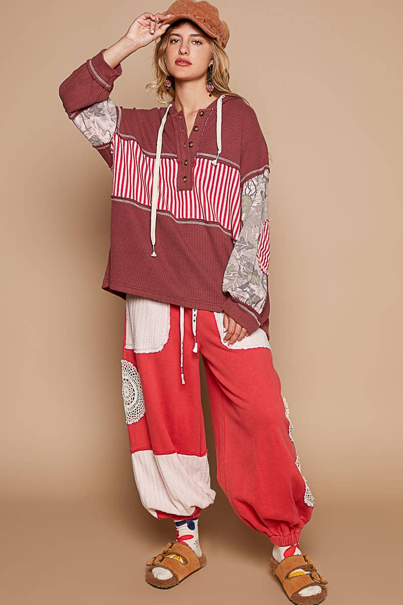 Pol Clothing - Printed camo sleeve elbow patches solid top SALE