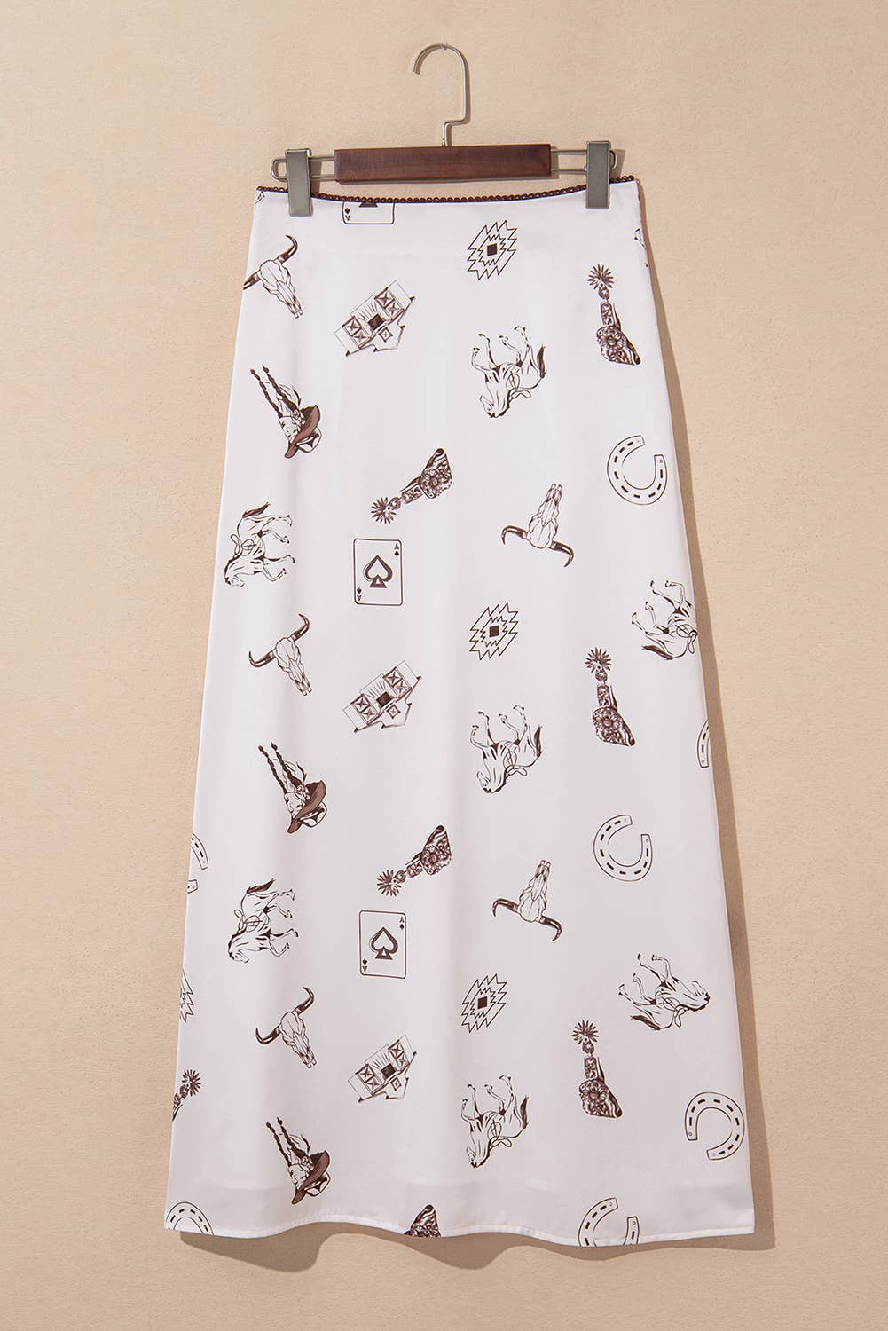 1 the Woman - Western Print Satin Long Skirt