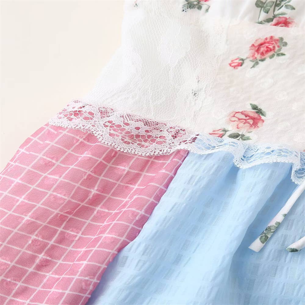 Rosa Clothing - Floral sheer mesh lace patchwork halter maxi flare dress
