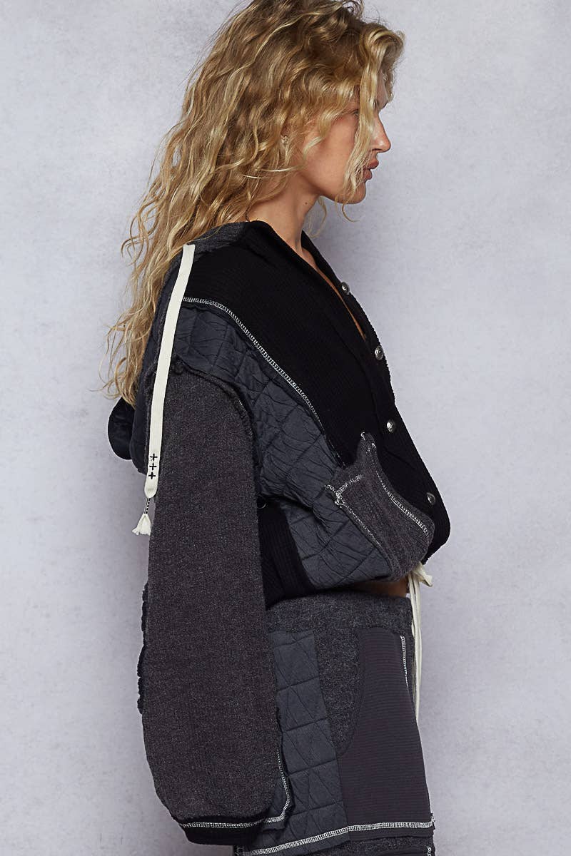 Pol Clothing - Cut sew multi fabric hooded button down combo shacket SALE