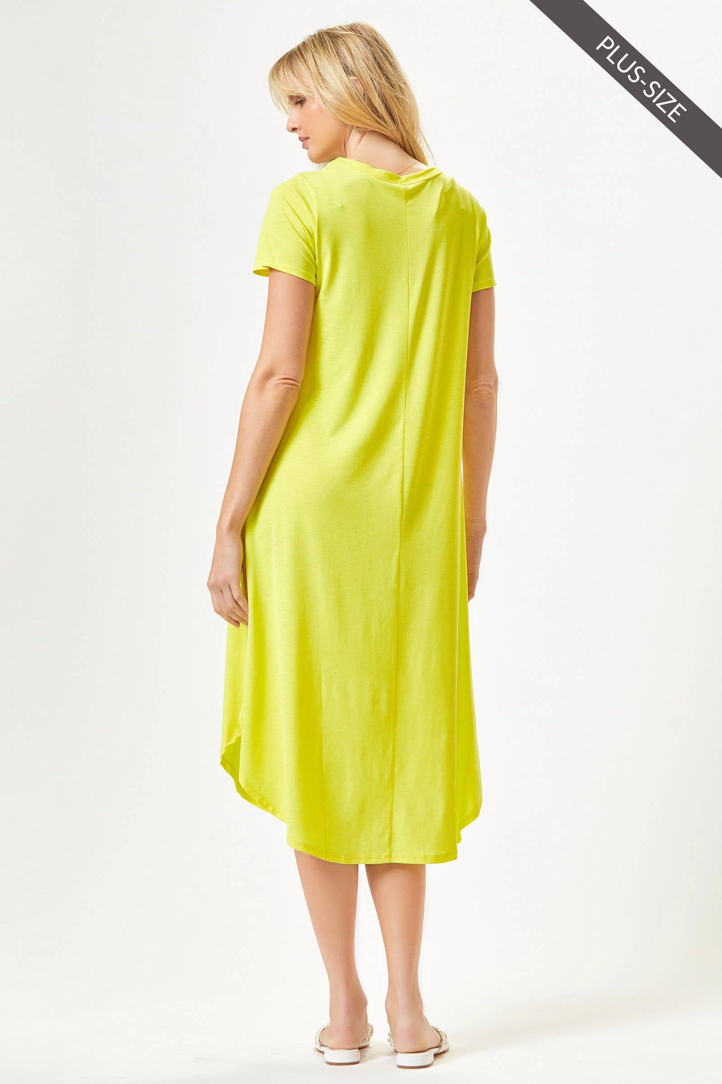 PLUS SIZE Beautiful Solid Midi Dress With Dolphin Hemline