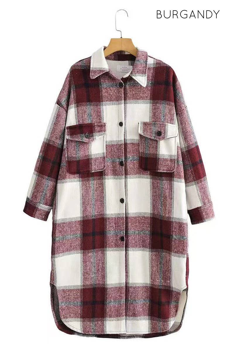 Miss Sparkling - Long Plaid Flannel Jacket
