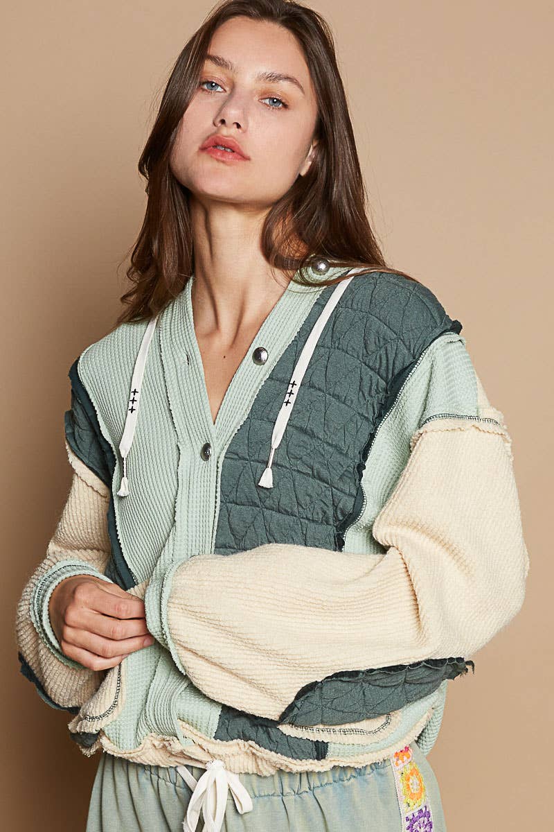 Pol Clothing - Cut sew multi fabric hooded button down combo shacket SALE