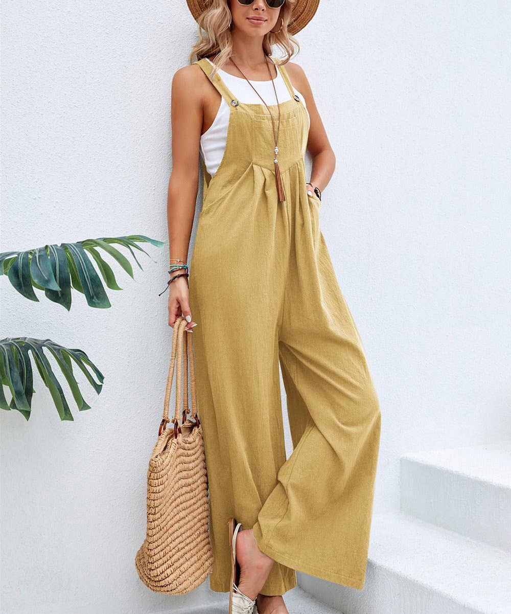 Rosa Clothing - Solid Color Casual Bib Trousers
