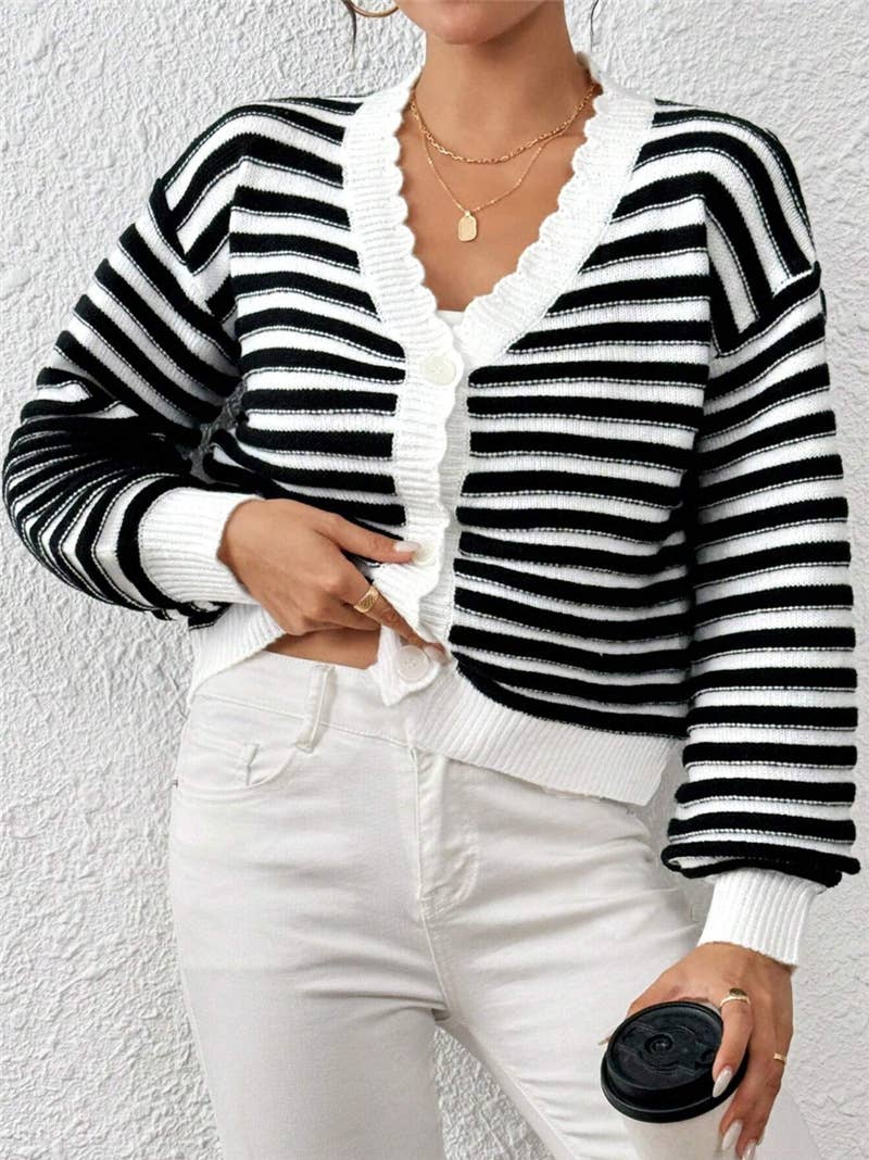 Rosa Clothing - Rainbow Striped Balloon Sleeve Cardigan