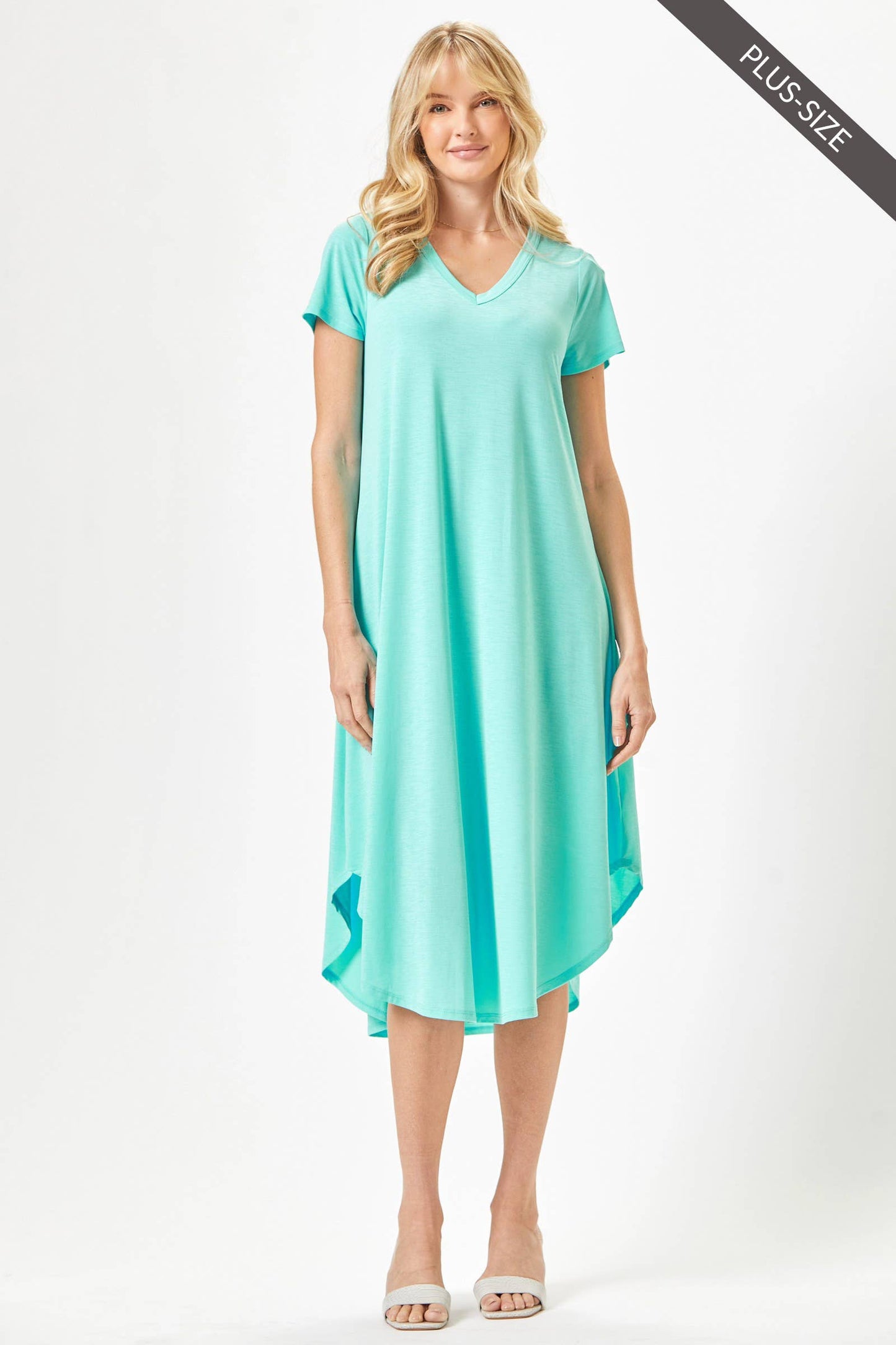 PLUS SIZE Beautiful Solid Midi Dress With Dolphin Hemline