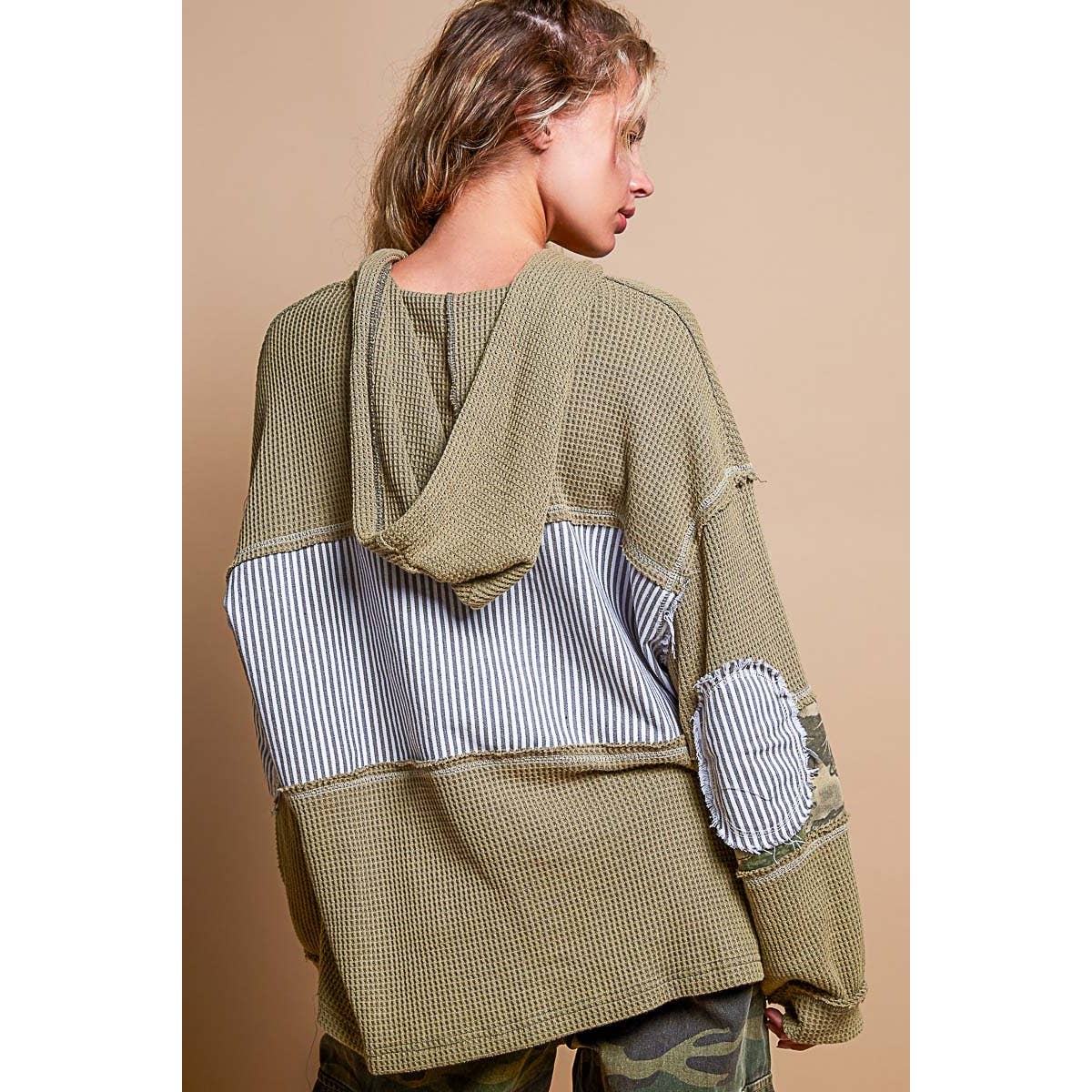 Pol Clothing - Printed camo sleeve elbow patches solid top SALE