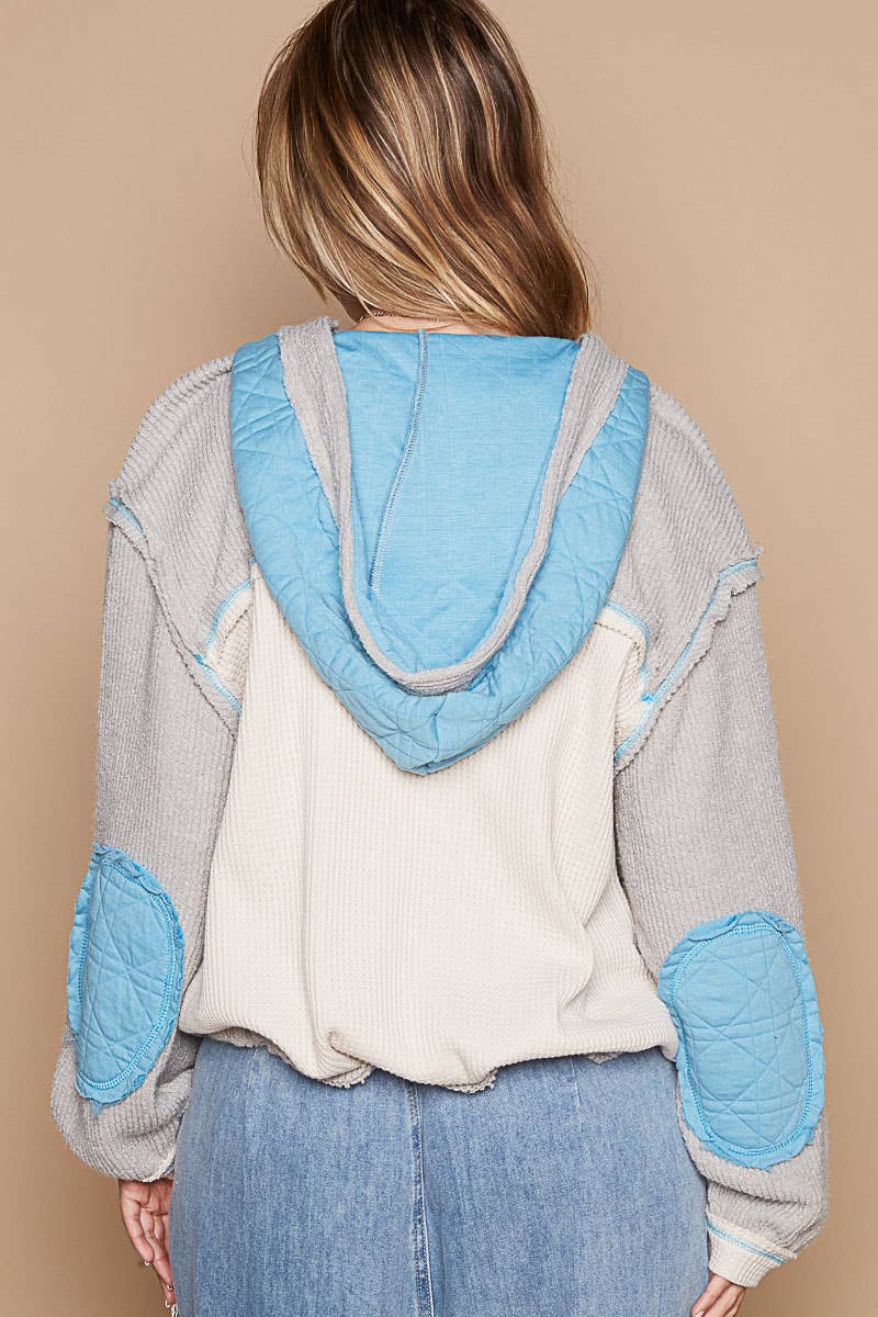 Pol Clothing - Cut sew multi fabric hooded button down combo shacket SALE