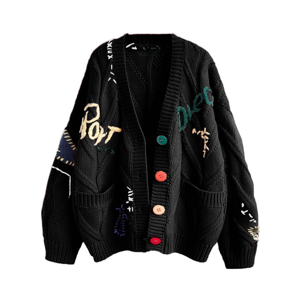 Rosa Clothing - Slouchy Embroidered Cardigan With 6 Colors