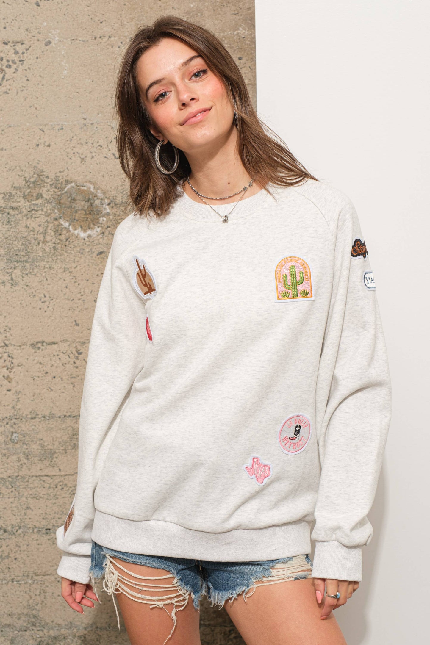 23007T - Cotton French Terry Western Patch Sweatshirt