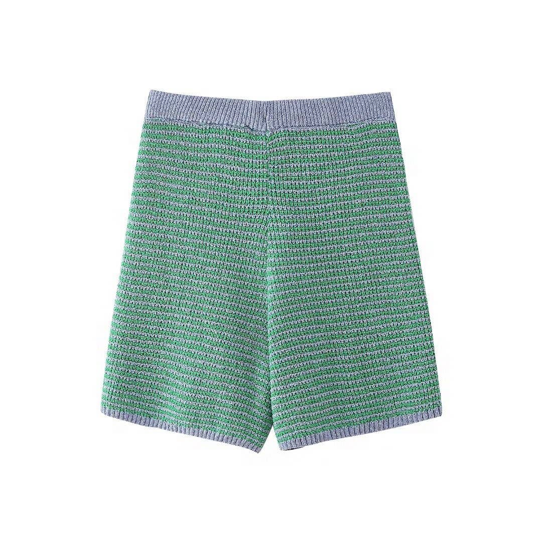 Rosa Clothing - Polo Collar Knitted Top And High-Waisted Shorts
