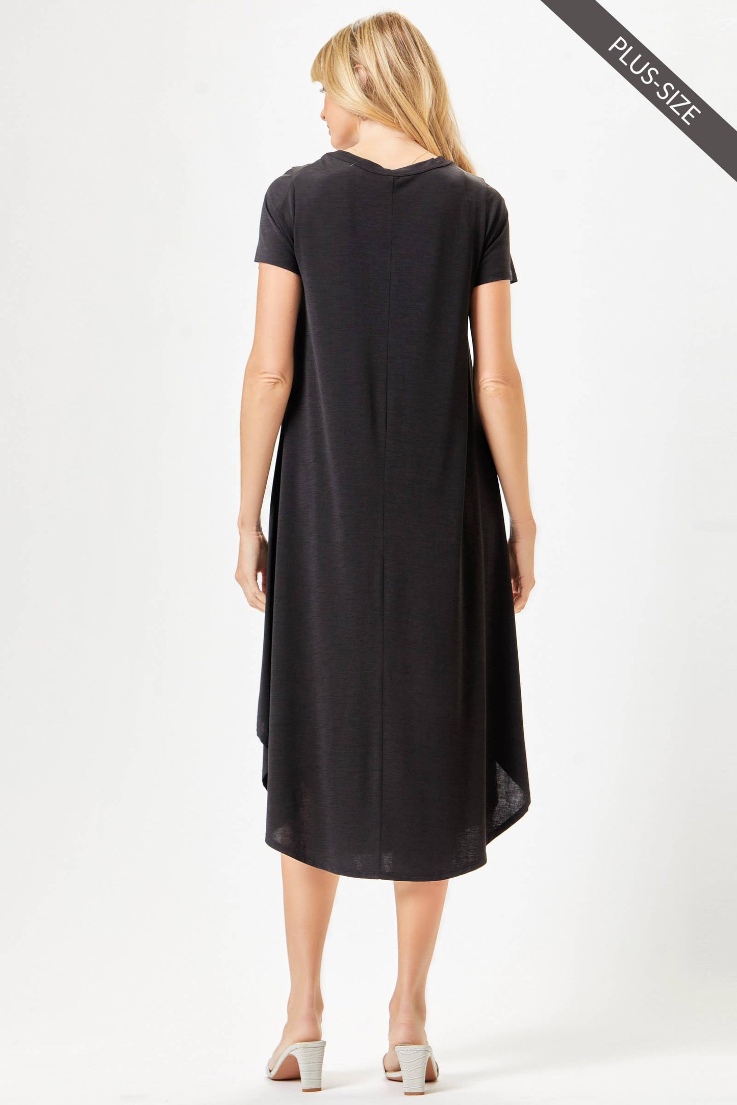 PLUS SIZE Beautiful Solid Midi Dress With Dolphin Hemline