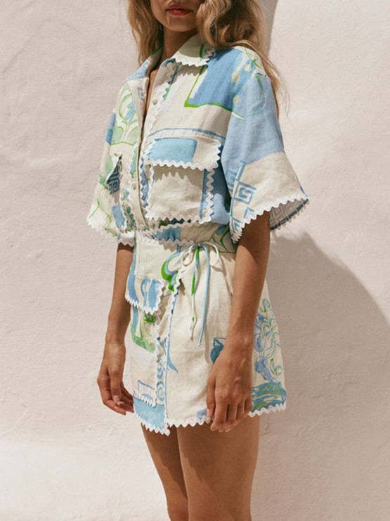 Rosa Clothing - Santorini Unique print shirt resort set