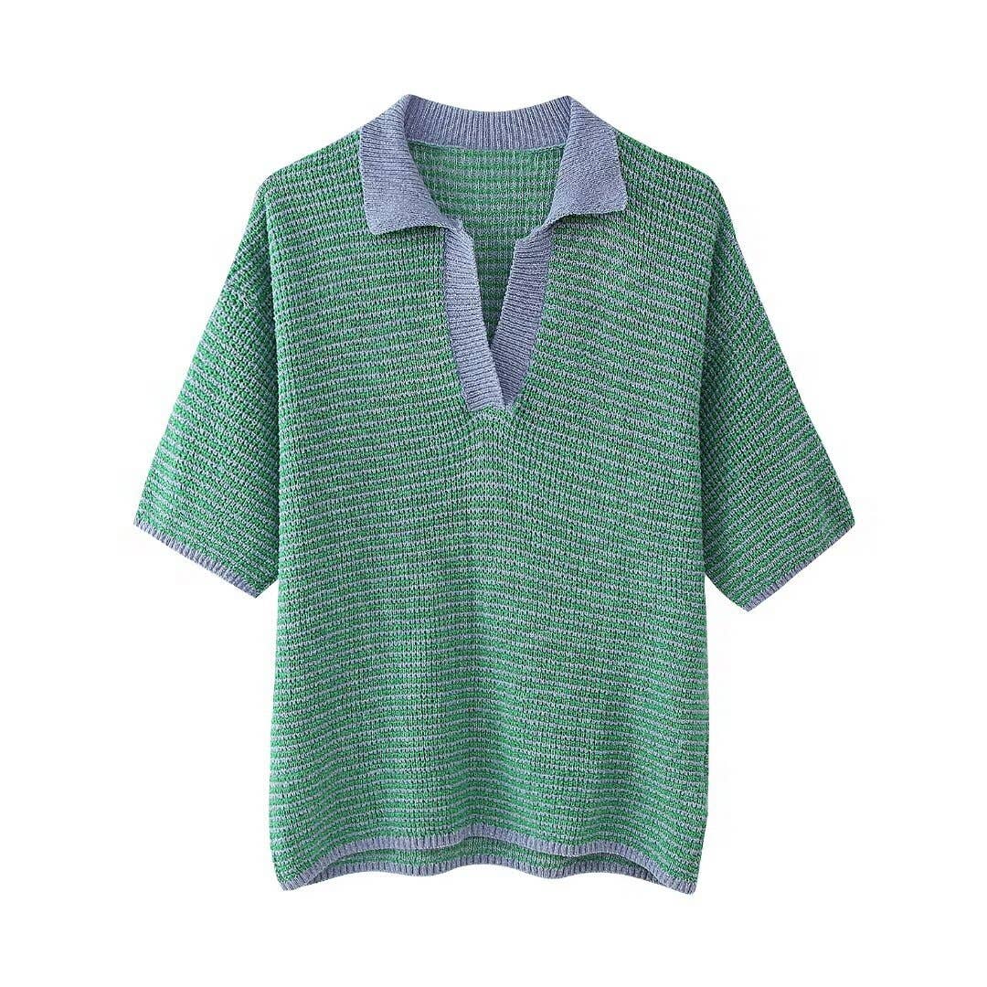 Rosa Clothing - Polo Collar Knitted Top And High-Waisted Shorts
