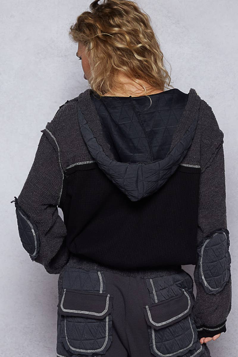 Pol Clothing - Cut sew multi fabric hooded button down combo shacket SALE