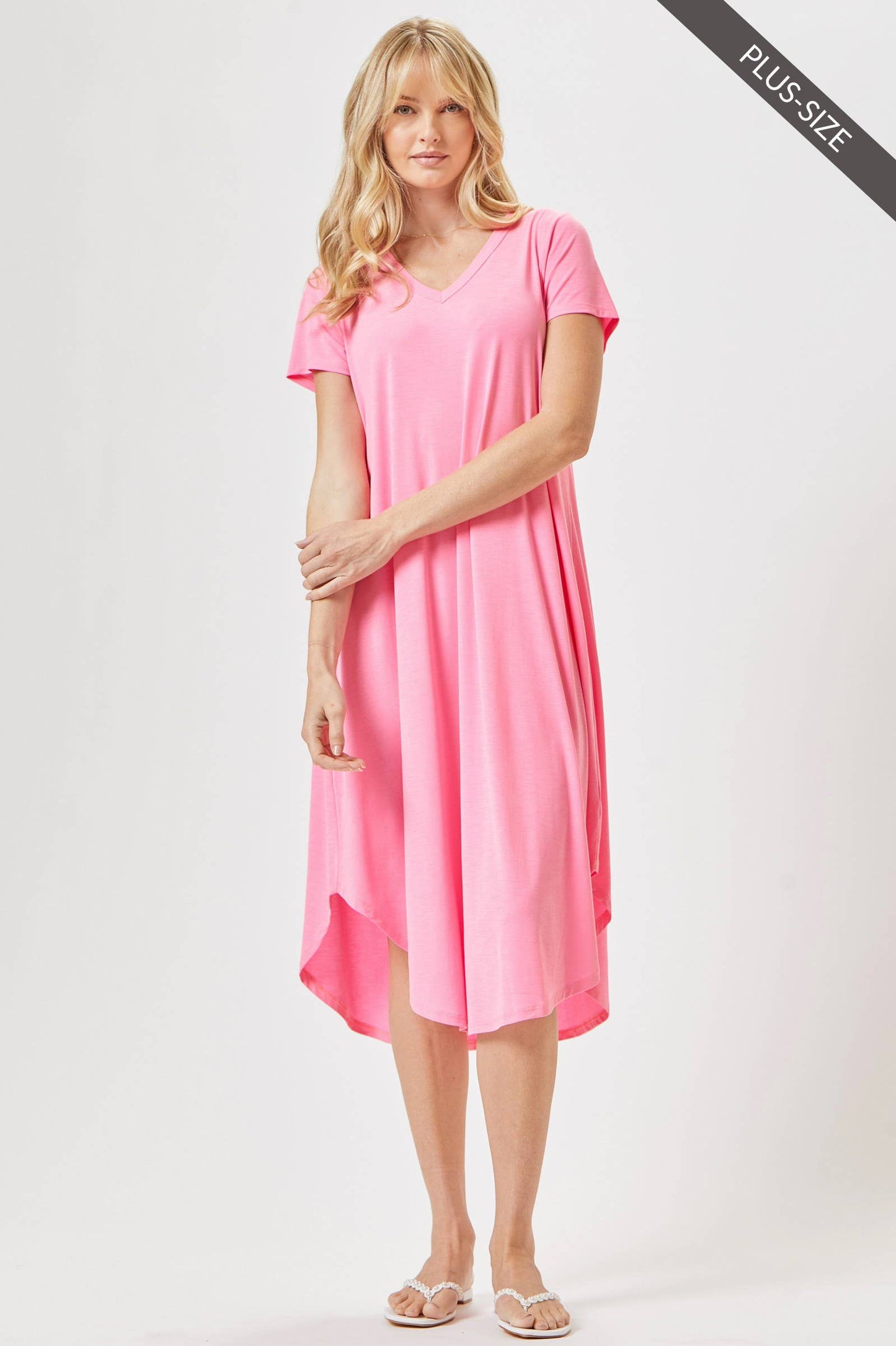 PLUS SIZE Beautiful Solid Midi Dress With Dolphin Hemline