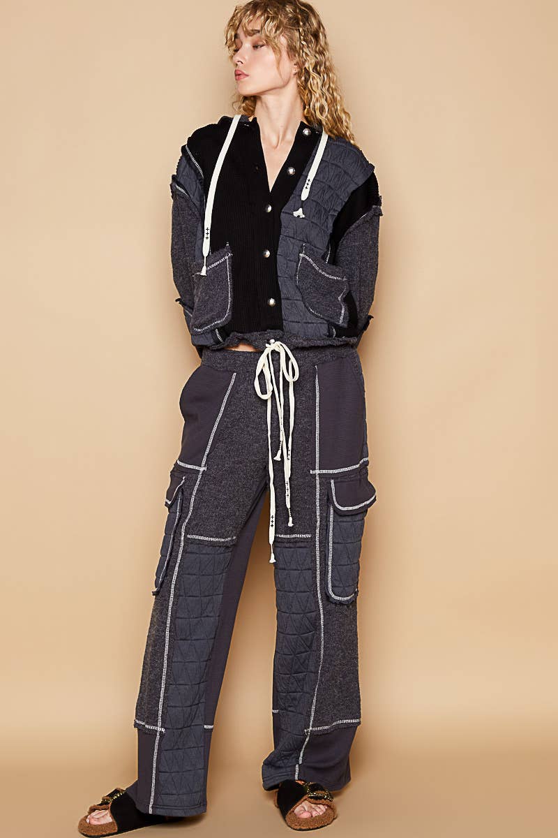 Pol Clothing - Cut sew multi fabric hooded button down combo shacket SALE